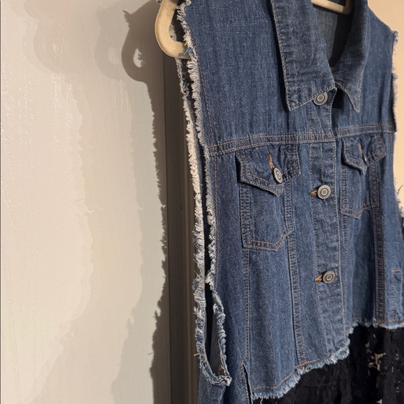 ORIGAMI Denim Vest Black Lace Bottom Boho Western Layering Piece Plus Size - Picture 5 of 13